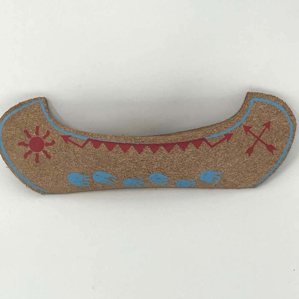 Vtg Native American‎ Style Leather Toy Canoe Souvenir 8" Camp Decor Collectible